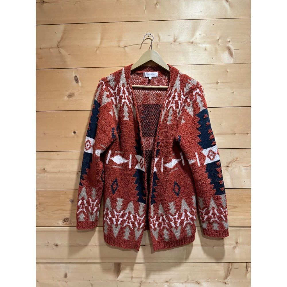 Ally Mae Southwestern Tribal Aztec Soft Acrylic Open Front Cardigan Sweater L